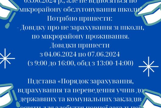 До уваги батьків майбутніх першокласників!